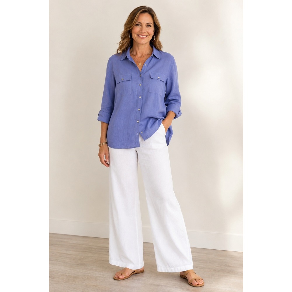 Chico's 3 Periwinkle Blue Button Down Shirt Women Sz 16 Minimalist Quiet Luxury